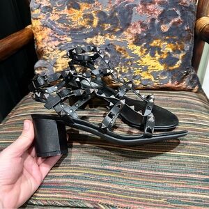 Kaitlyn Pan Black Studded Block Heel Sandals – Size 8 (EUR 38)